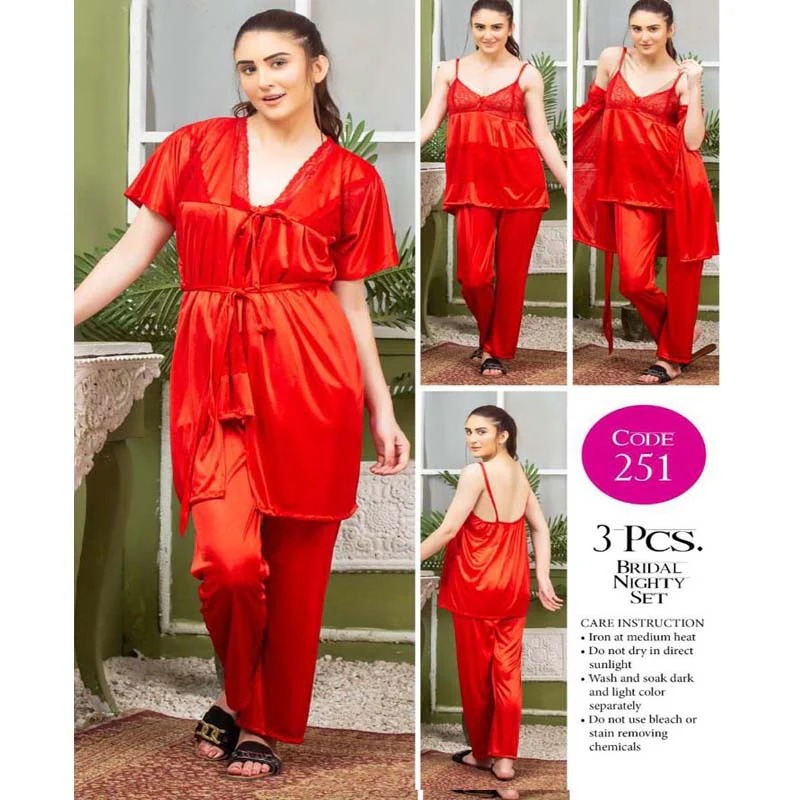 3 Piece Bridal Nighty Set | Free Size Silk Jersey Nightwear for Women | THE PRODUCT PARLOUR Pakistan - Image 3