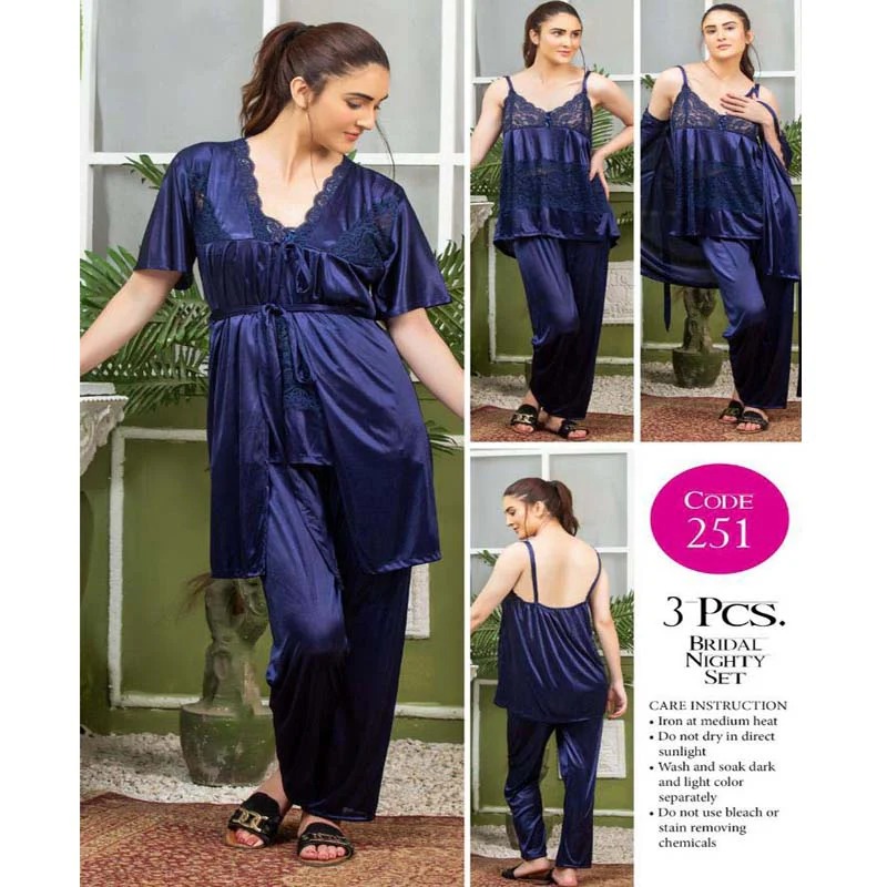 3 Piece Bridal Nighty Set | Free Size Silk Jersey Nightwear for Women | THE PRODUCT PARLOUR Pakistan - Image 4